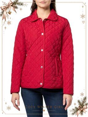 Calvin Klein Diamond Quilted Jacket Lightweight Snap Button Coat with Pockets